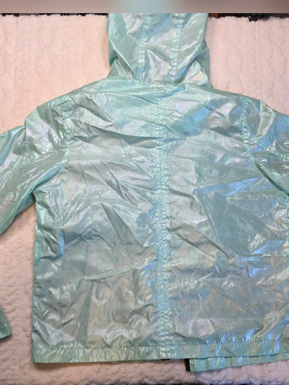 JouJou Iridescent Mint Hooded Windbreaker Jacket Girls L